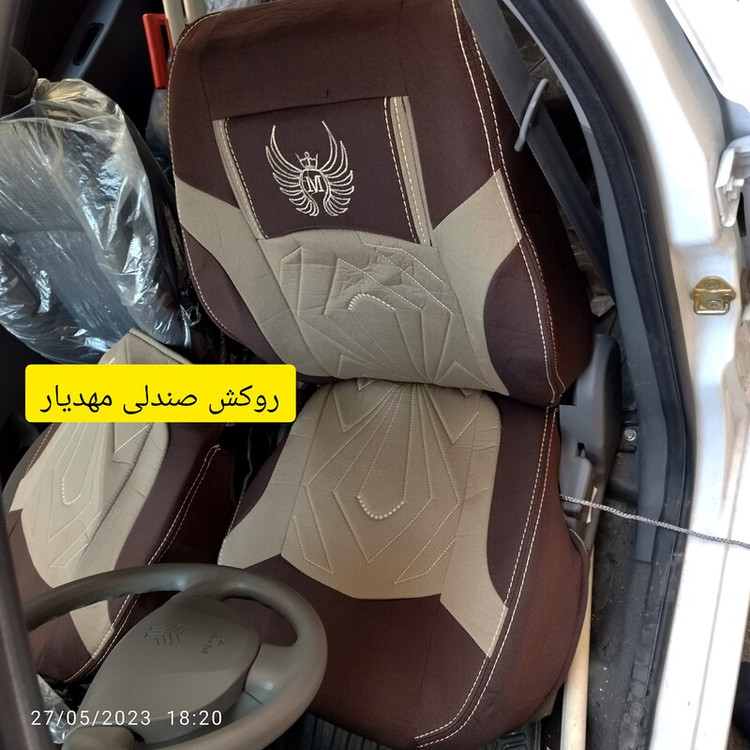 روکش صندلی پژو405 سه کوهان جودون برزنت سنگین قهوهای.